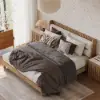 Modern Queen Natural Platform Bed with Boucle Headboard Pillows