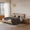 Modern Queen Natural Platform Bed with Boucle Headboard Pillows