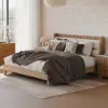 Modern Queen Natural Platform Bed with Boucle Headboard Pillows