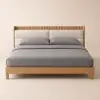 Modern Queen Natural Platform Bed with Boucle Headboard Pillows