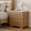 Florva Ash Wood 2-Drawer Nightstand with Faux Travertine Top Set of 2 – AUD-H2319