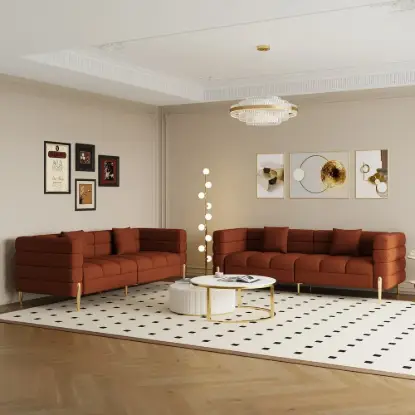 Axial 200 cm Boucle Fluted Sofa with Gold Legs & Pillows, Set of 2 – Aurora – AUD-H2321