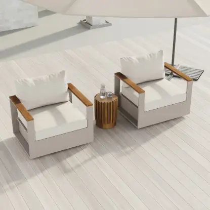 Tevara Outdoor Teak & Aluminium Swivel Lounge Chair in Sand, Set of 2