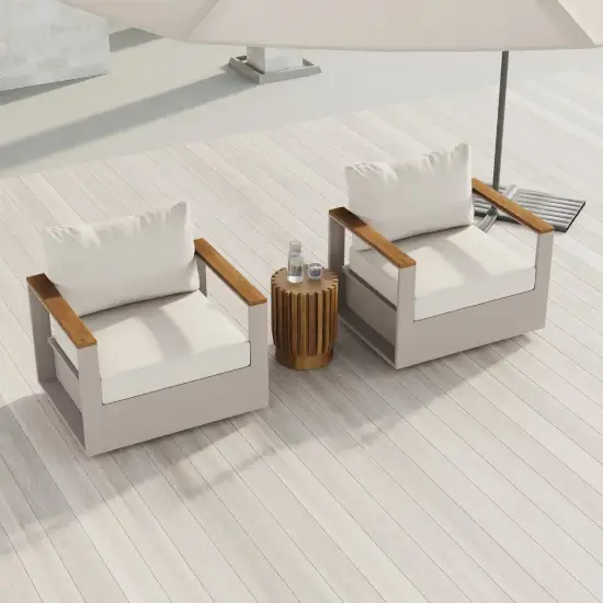 Picture of Tevara Outdoor Teak & Aluminium Swivel Lounge Chair in Sand, Set of 2