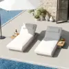 Wood & Aluminium Outdoor Lounger Daybed Patio Furniture in Warm White Cushion Set of 2