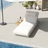 Wood & Aluminium Outdoor Lounger Daybed Patio Furniture in Warm White Cushion Set of 2