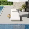 Wood & Aluminium Outdoor Lounger Daybed Patio Furniture in Warm White Cushion Set of 2