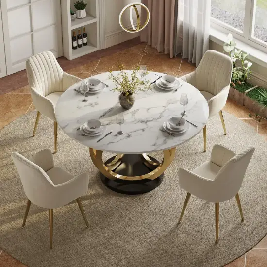 Dining Set 1350mm Modern Style Round Sintered Stone Dining Table with 4 Chairs