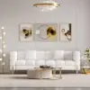 Axial Performance Leather Accent Chair 2007 mm Fluted Sofa with Gold Legs & Pillows – AUD-H2329