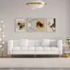 Axial Performance Leather Accent Chair 2007 mm Fluted Sofa with Gold Legs & Pillows – AUD-H2329
