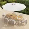 Tevara 8-piece Rectangle Wood & Aluminium Outdoor Dining Set with Central Pillar Umbrella