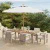 Tevara 8-piece Rectangle Wood & Aluminium Outdoor Dining Set with Central Pillar Umbrella