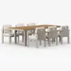 Tevara 8-piece Rectangle Wood & Aluminium Outdoor Dining Set with Central Pillar Umbrella