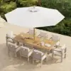 Tevara 10 Pieces Rectangle Wood & Aluminium Outdoor Dining Set with Central Pillar Umbrella