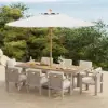 Tevara 10 Pieces Rectangle Wood & Aluminium Outdoor Dining Set with Central Pillar Umbrella