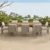 Tevara 10 Pieces Rectangle Wood & Aluminium Outdoor Dining Set with Central Pillar Umbrella