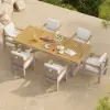 Tevara 7 Pieces Rectangle Teak & Aluminium Outdoor Patio Dining Set for 6 Persons