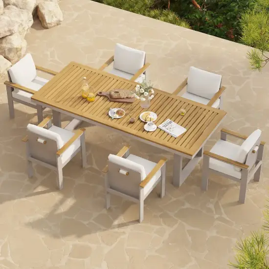 Tevara 7 Pieces Rectangle Teak & Aluminium Outdoor Patio Dining Set for 6 Persons
