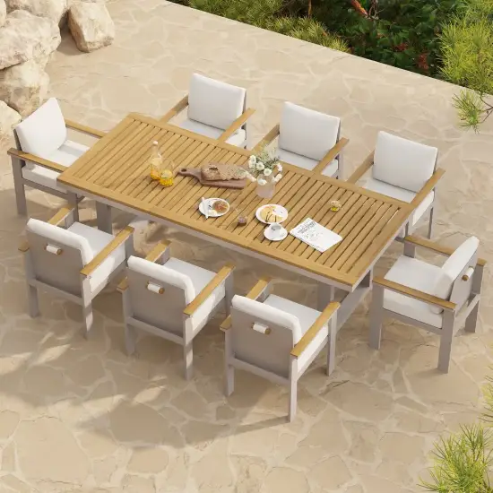Tevara 9 Pieces Rectangle Wood & Aluminium Outdoor Patio Dining Set for 8 Person