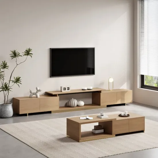 Mordel Natural Extendable TV Stand & Coffee Table Set