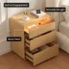 Meloa 600mm Wooden 3-Drawer Smart Nightstand With LED Lighting & Charging Station Set of