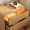 Meloa 600mm Wooden 3-Drawer Smart Nightstand With LED Lighting & Charging Station Set of