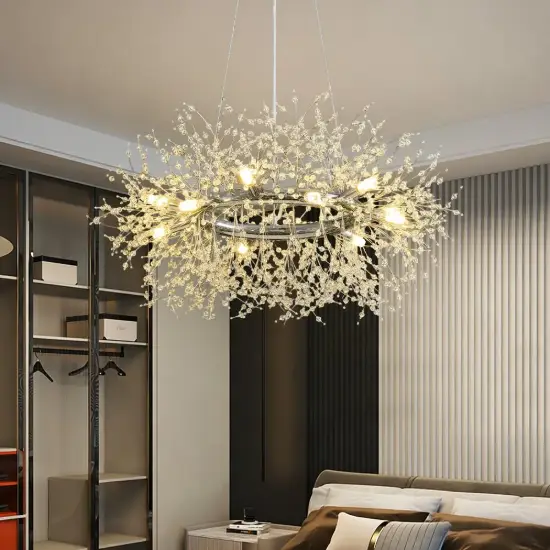 Mid Century Modern 12-Light Crystal Firework Sputnik Chandelier Pendant Ceiling Light