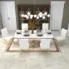 Dochic Modern White Leather Dining Room Chair Upholstered Gold Legs (Set of 6)