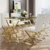 Dochic Modern White Leather Dining Room Chair Upholstered Gold Legs (Set of 8)