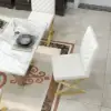 Dochic Modern White Leather Dining Room Chair Upholstered Gold Legs (Set of 8)