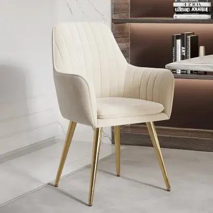 Picture of Modern Dining Chair Beige Velvet Upholstered Dining Chairs With Arms 8 Pieces