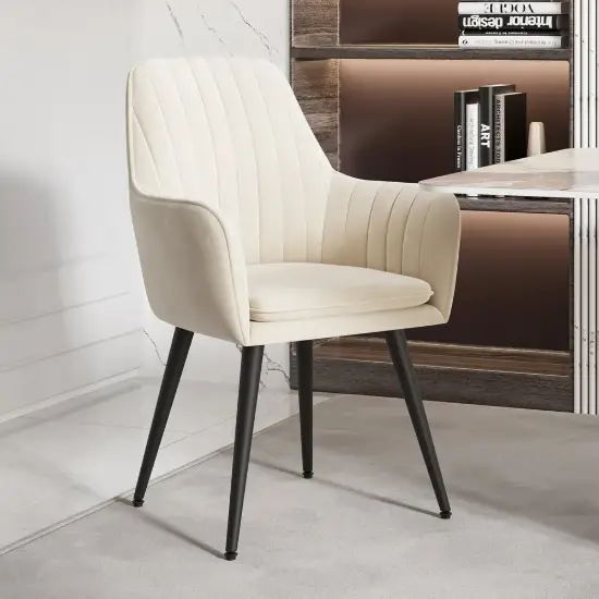 Modern Beige Velvet Dining Chair with Cushioned Seat, 8 Pieces
