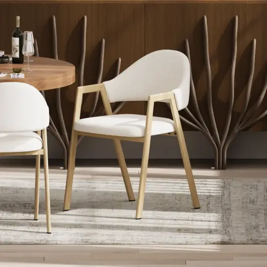Modern Warm White Boucle Dining Chair with Upholstered, 6 Pieces