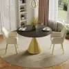 1000mm Sintered Stone Round Dining Table Set with Brushed Gold Base Seats 2 People – AUD-H2356