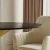 1000mm Sintered Stone Round Dining Table Set with Brushed Gold Base Seats 2 People – AUD-H2356