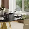 1000mm Sintered Stone Round Dining Table Set with Brushed Gold Base Seats 2 People – AUD-H2356