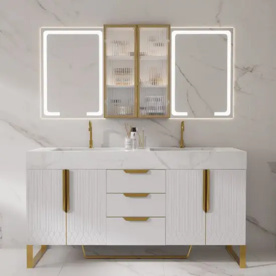 Picture of 1500mm Double Sink Freestanding Vanity Set with LED Medicine Cabinet with Storage