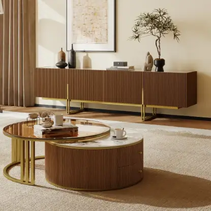 Picture of Grovyn 2000 mm Sintered Stone Top Walnut TV Stand & Nesting Coffee Table Set