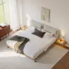Natural Queen Size Wood Platform Bed with Headboard and Floating Smart Nightstands