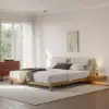 Natural Queen Size Wood Platform Bed with Headboard and Floating Smart Nightstands