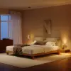 Natural Queen Size Wood Platform Bed with Headboard and Floating Smart Nightstands