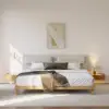 Natural Queen Size Wood Platform Bed with Headboard and Floating Smart Nightstands