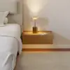 Natural Queen Size Wood Platform Bed with Headboard and Floating Smart Nightstands