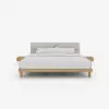 Natural Queen Size Wood Platform Bed with Headboard and Floating Smart Nightstands