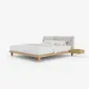 Natural Queen Size Wood Platform Bed with Headboard and Floating Smart Nightstands