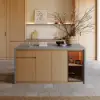 Modern 180 cm Concrete Grey Kitchen Island with Storage & LED Light, Waterfall Edge
