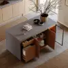 Modern 180 cm Concrete Grey Kitchen Island with Storage & LED Light, Waterfall Edge