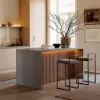 Modern 180 cm Concrete Grey Kitchen Island with Storage & LED Light, Waterfall Edge