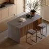 Modern 180 cm Concrete Grey Kitchen Island with Storage & LED Light, Waterfall Edge