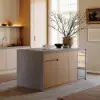 Modern 180 cm Concrete Grey Kitchen Island with Storage & LED Light, Waterfall Edge